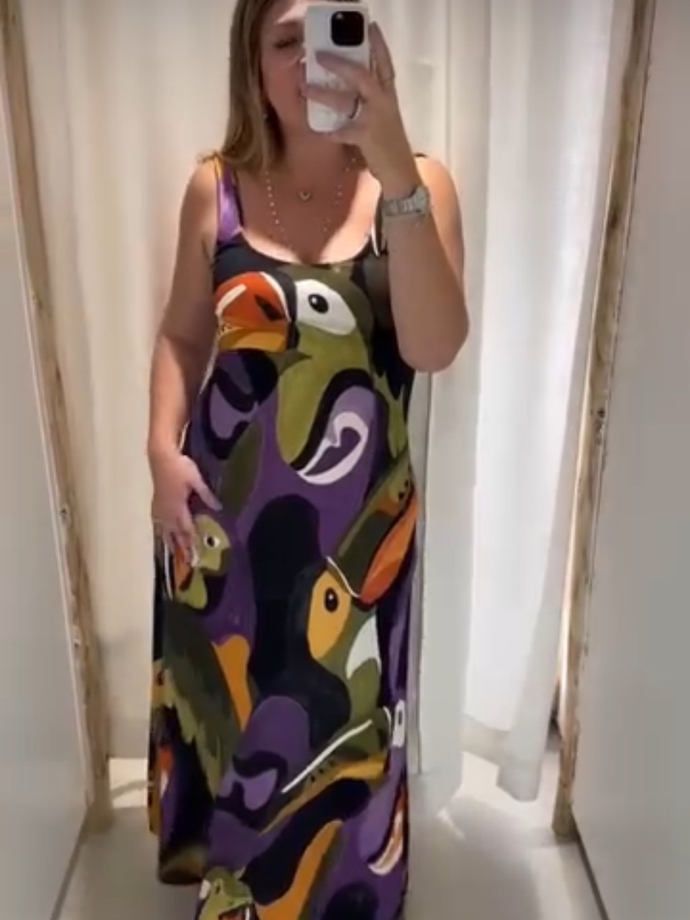 FARM Rio Olive, Purple & Orange Toucan-Print Maxi Dress - Picture 3 of 3